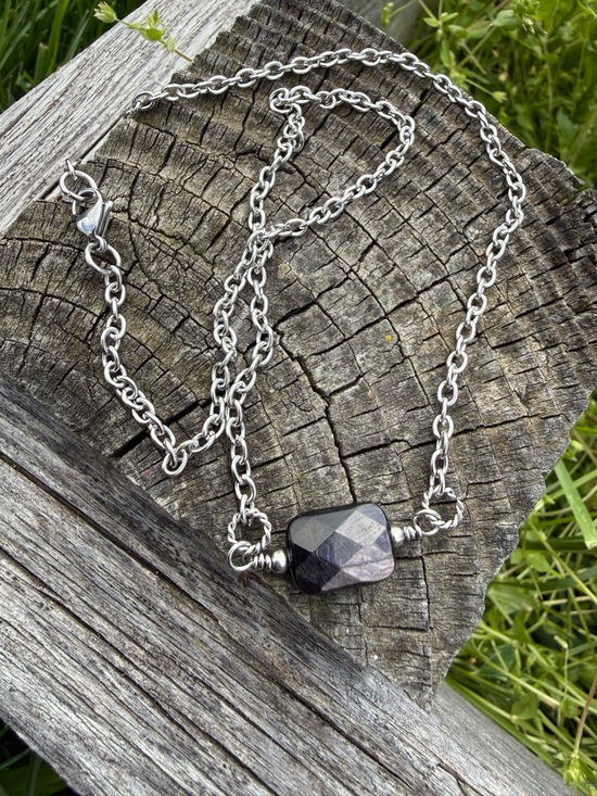 Jewelry - HyperSthene Faceted pendant necklace stainless steel